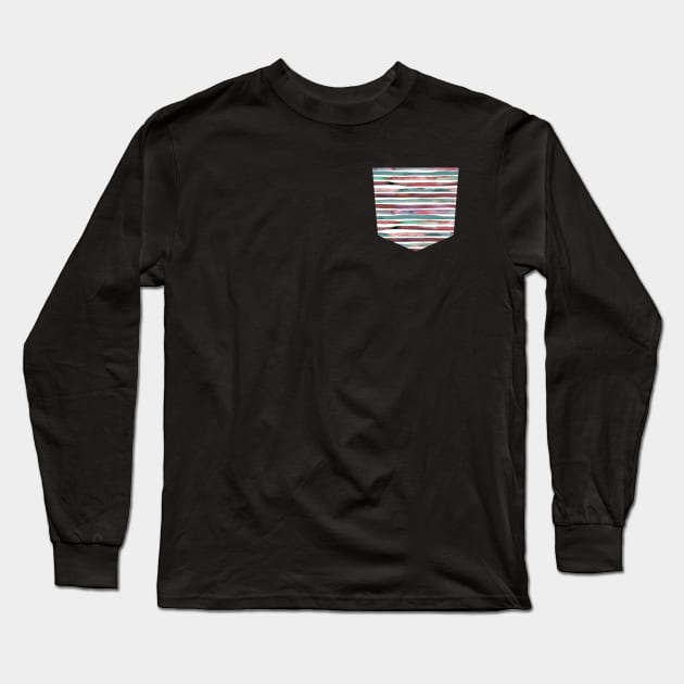 Pocket - WATERCOLOR STRIPES RED AND GREEN Long Sleeve T-Shirt by ninoladesign